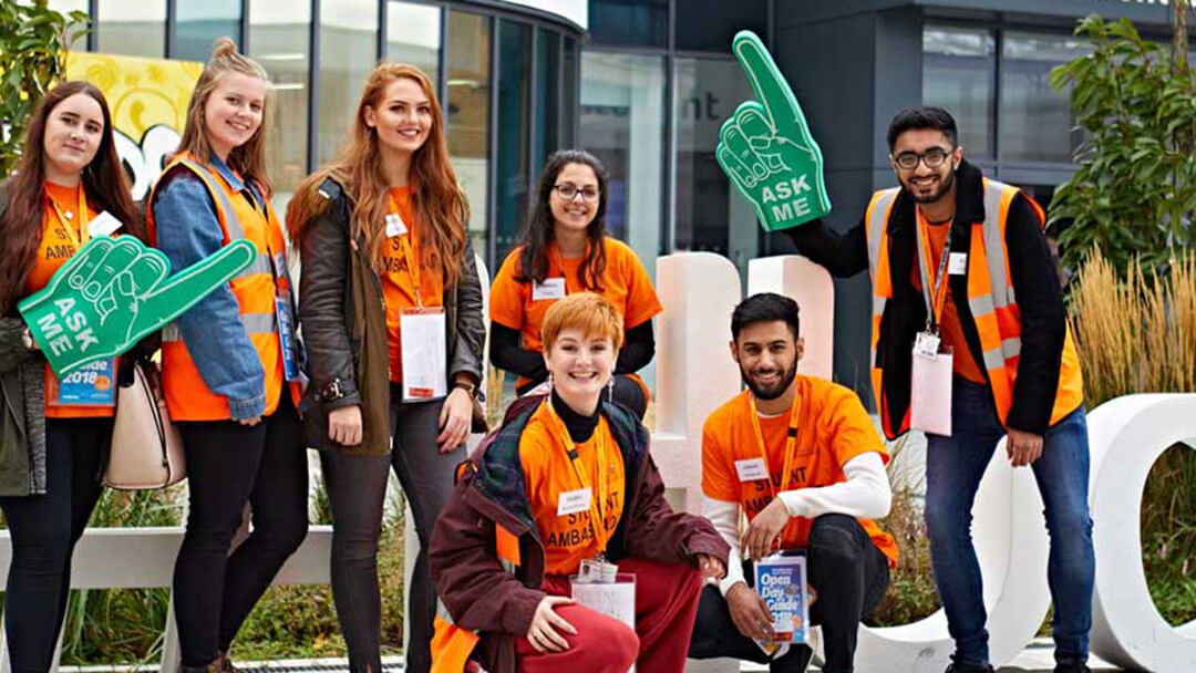 A group of student ambassadors helping at Open Day