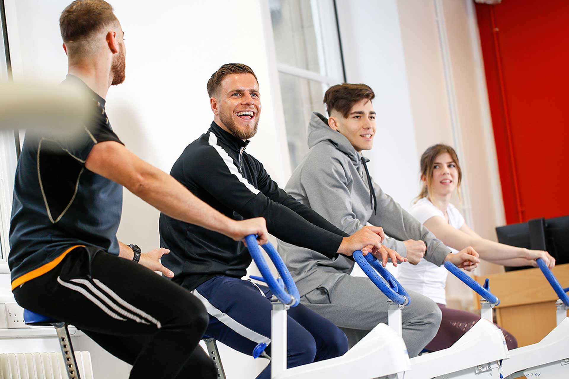 Students on exercise bikes