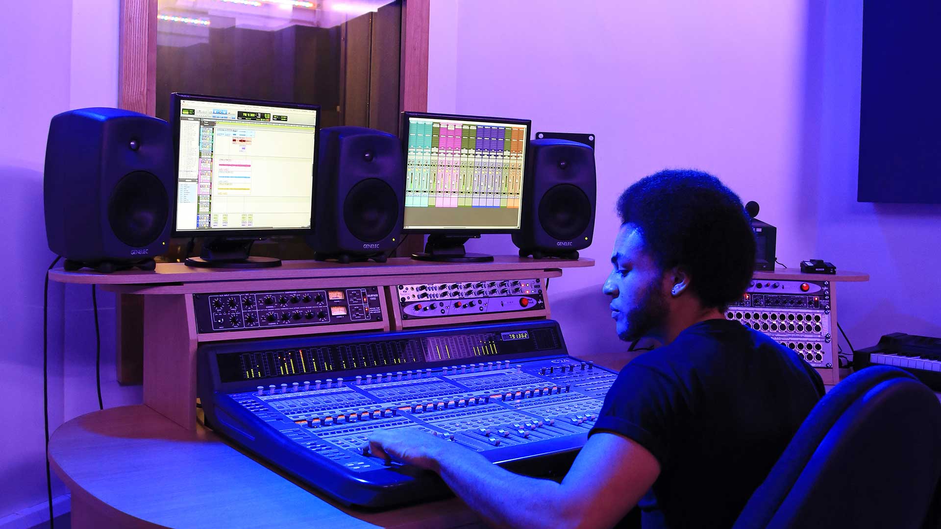 Male student in music studio