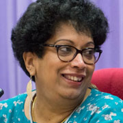 Professor Dilanthi Amaratunga of the Global Disaster Resilience Centre speaking at a conference on the Sendai Framework