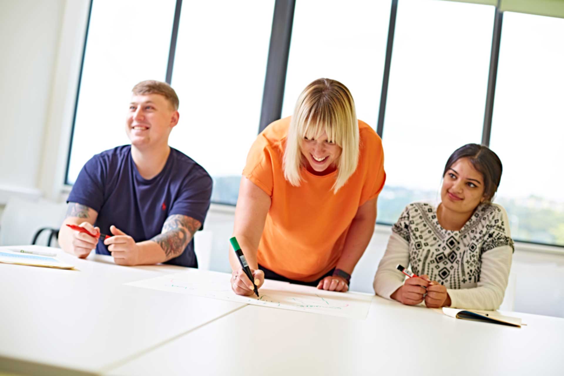 Students and staff in a wellbeing workshop